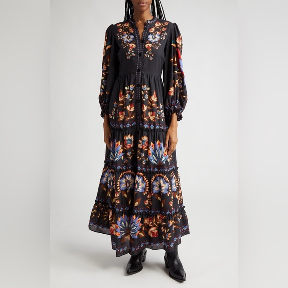 🥭FARM RIO Winter Garden Floral Print Long Sleeve Dress - Picture 4 of 13
